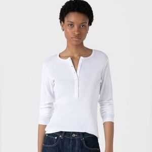 J. Crew White Vintage Ribbed Henley, Size S